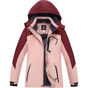 Womens Pink-red Mountain Waterproof Ski Jacket Hooded Windproof Winter Coat Snow